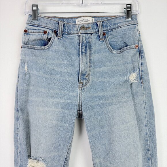 Abercrombie & Fitch Distressed High Rise Mom Jean Raw Hem Light Wash Size 26 2 - Picture 2 of 11
